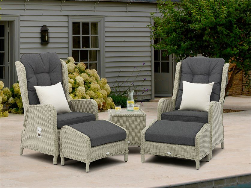Bramblecrest Chedworth Dove Grey Rattan Recliner Set with 2 stools