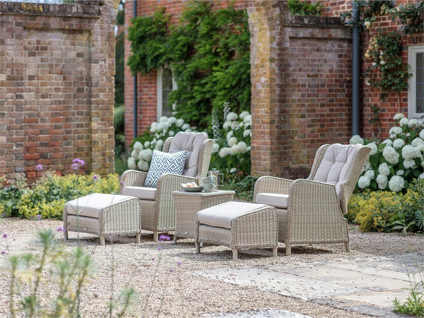 Bramblecrest Chedworth Sandstone Rattan Recliner Set with 2 stools